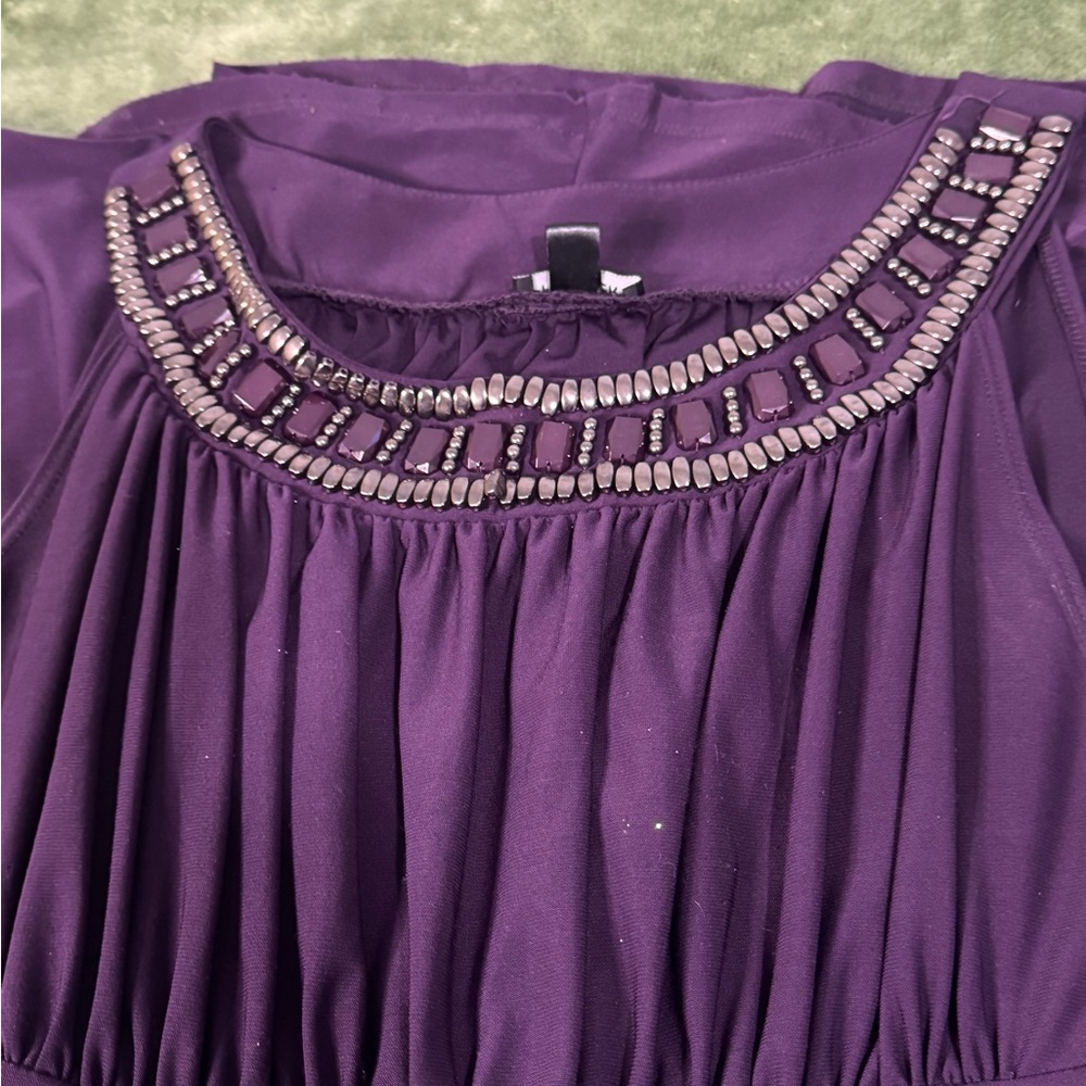 Forever 21 Plum Purple Beaded & Jeweled Statement Neckline Dress - Size L